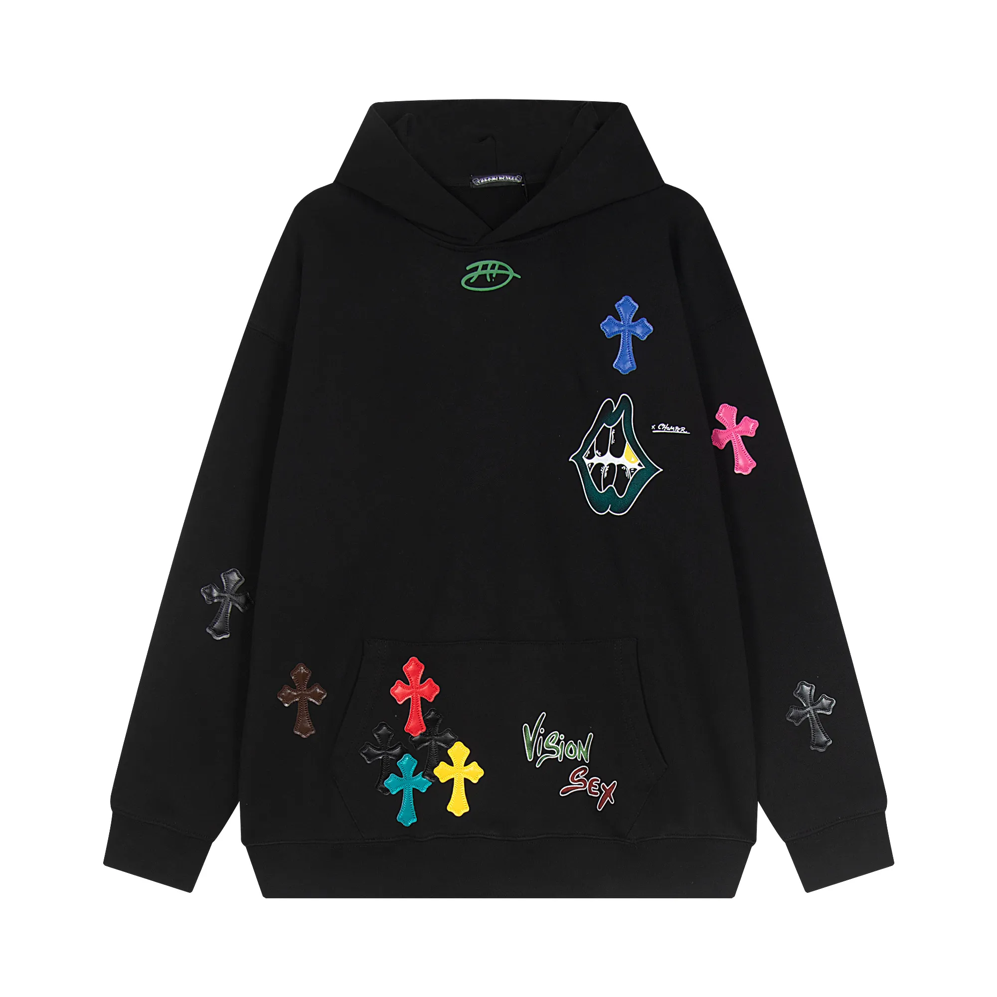 P330 Chrome Hearts Chrome Hearts Dopamine Leather Label Cross Sweatshirt Size: SMLXL Color: Black